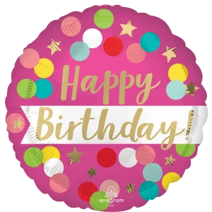 Satin Happy Birthday Pink Confetti 18" Balloon