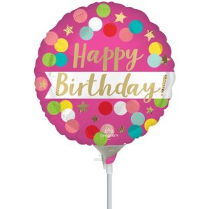 Happy Birthday Pink Confetti 9" Air-filled Balloon
