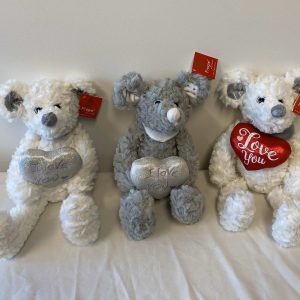 25cm White / Grey Mouse with Shimmer Silver or Red Heart