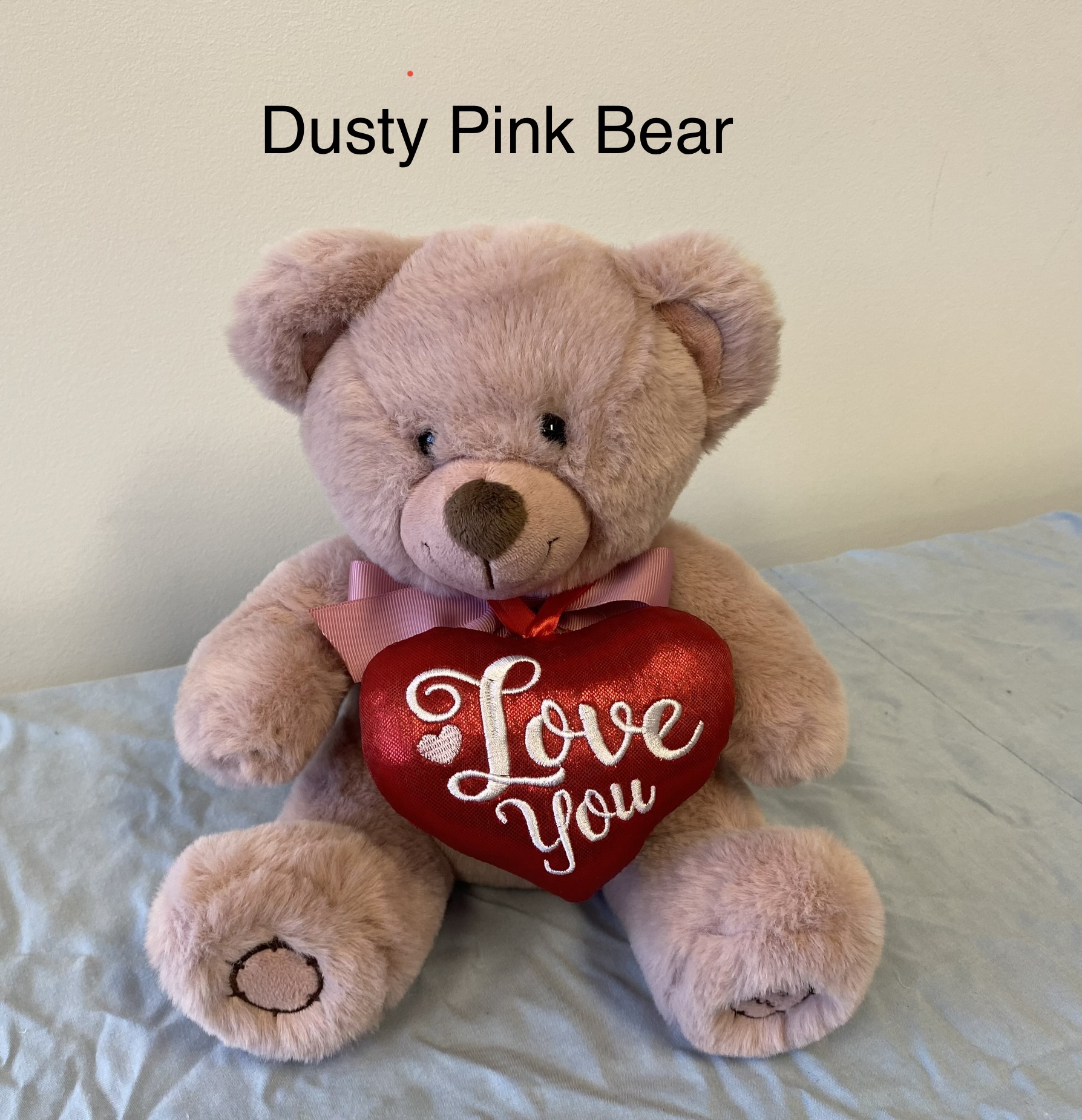 15 CM(SITTING) NATALIE BEAR WITH RED HEART WHITE/BROWN/DUSTY PINK/DUSTY ...