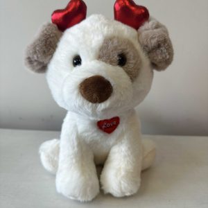 23CM WHITE DOG WITH HEART HEAD BAND