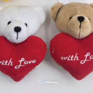 12CM White / Brown Bear with Heart on the Pick (Pack of 10)